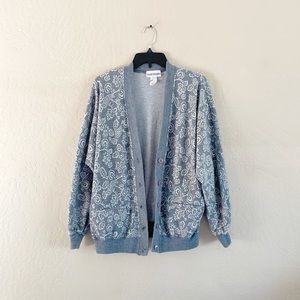 Cathy Daniel’s Vintage Floral Soft Knit Gray‎ Sweater Cardigan